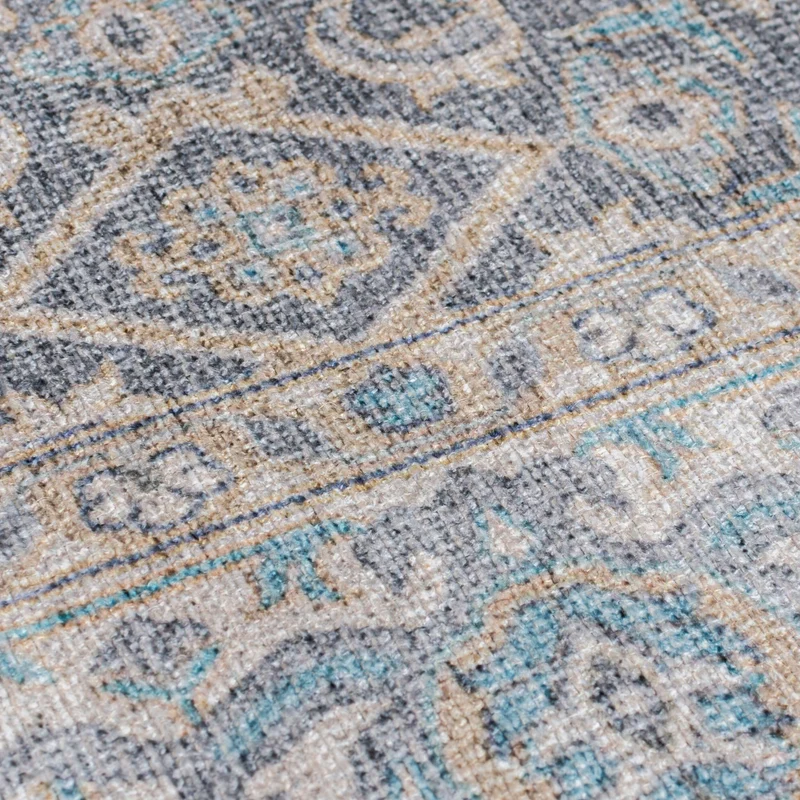 Waschbarer Flachgewebe-Teppich · Medaillon Rosa-Blau