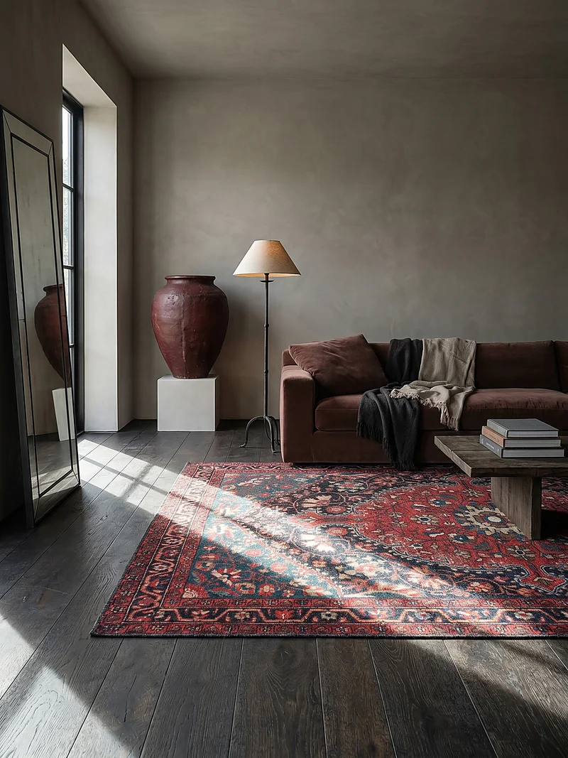 Waschbarer Flachgewebe-Teppich · Medaillon Rot