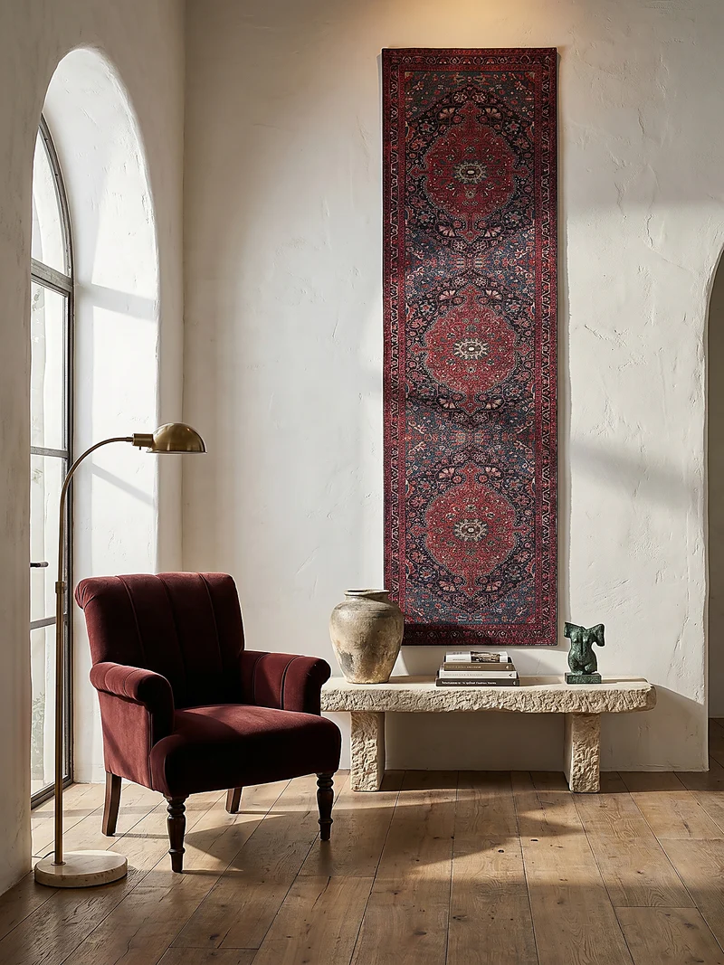 Waschbarer Flachgewebe-Teppich · Medaillon Rot