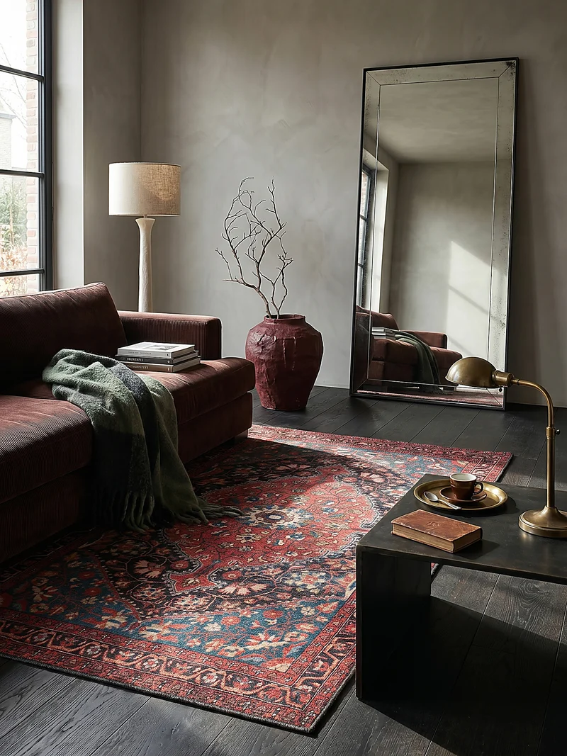 Waschbarer Flachgewebe-Teppich · Medaillon Rot