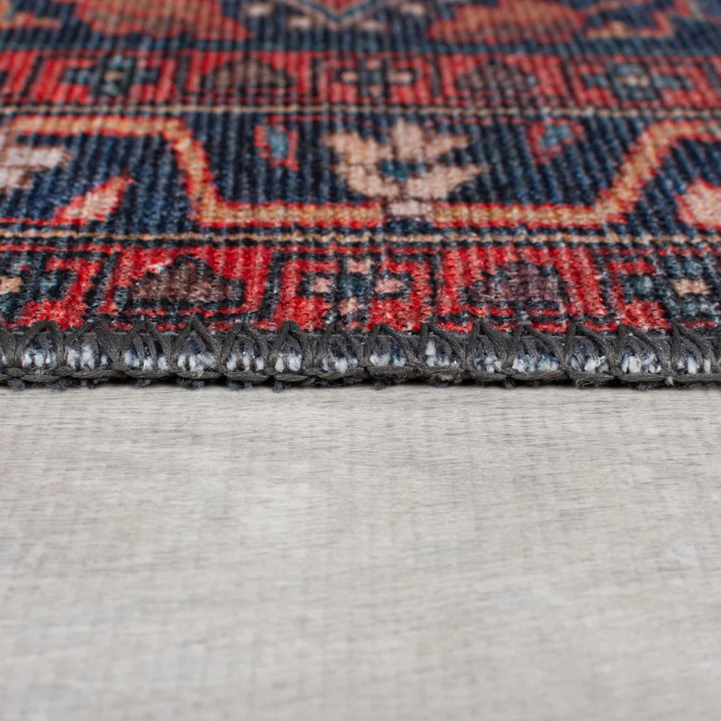 Waschbarer Flachgewebe-Teppich · Medaillon Rot