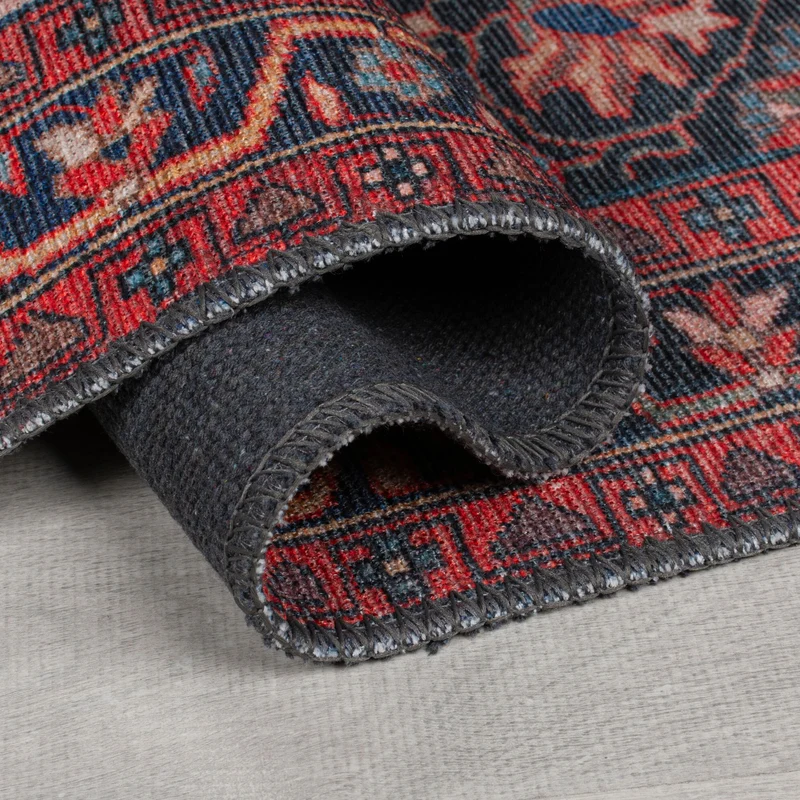 Waschbarer Flachgewebe-Teppich · Medaillon Rot