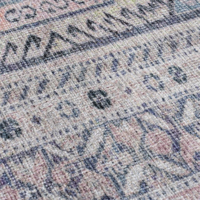 Flachgewebe-Teppich Vintage-Geometrie · Grau-Rosa · waschbar