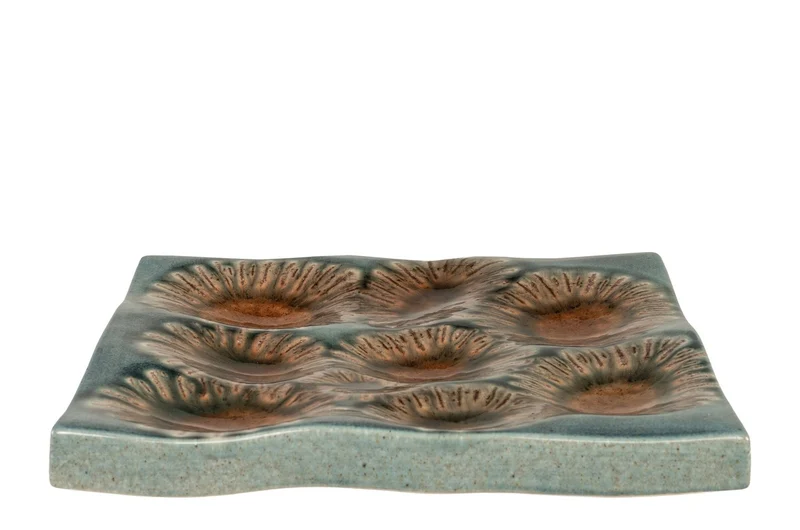 Casa Padrino Luxus Tablett Blau 31,5 x 32,5 x H. 3 cm - Deko Tablett und Wandrelief in Anemonen-Form aus feinem Porzellan - Luxus Deko Accessoires