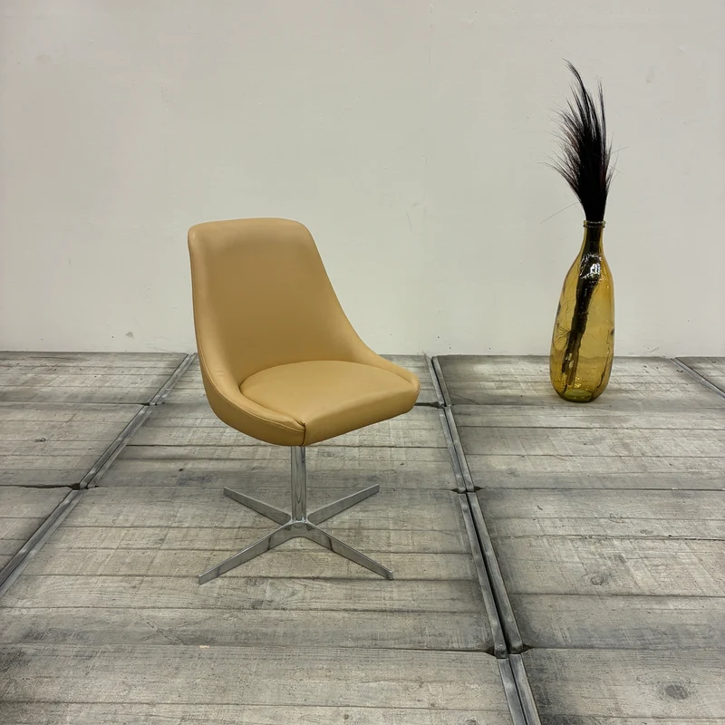 Drehstuhl Beige 4-Stern-Fußkreuz Ocker Kunstleder Stuhl Gebraucht