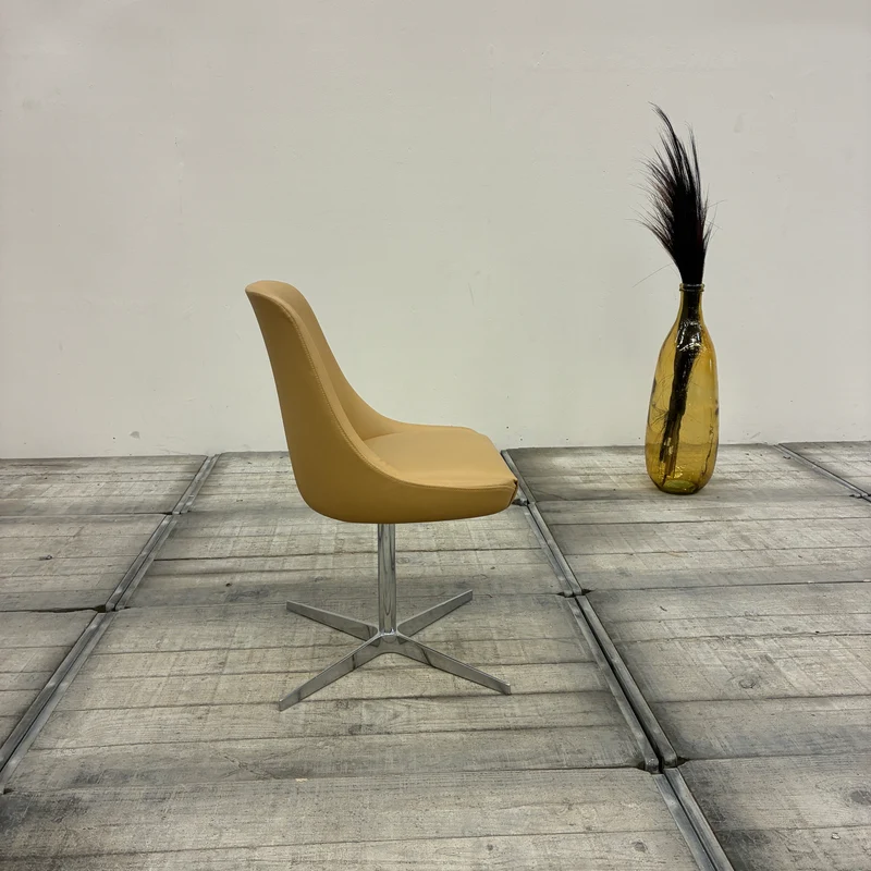 Drehstuhl Beige 4-Stern-Fußkreuz Ocker Kunstleder Stuhl Gebraucht