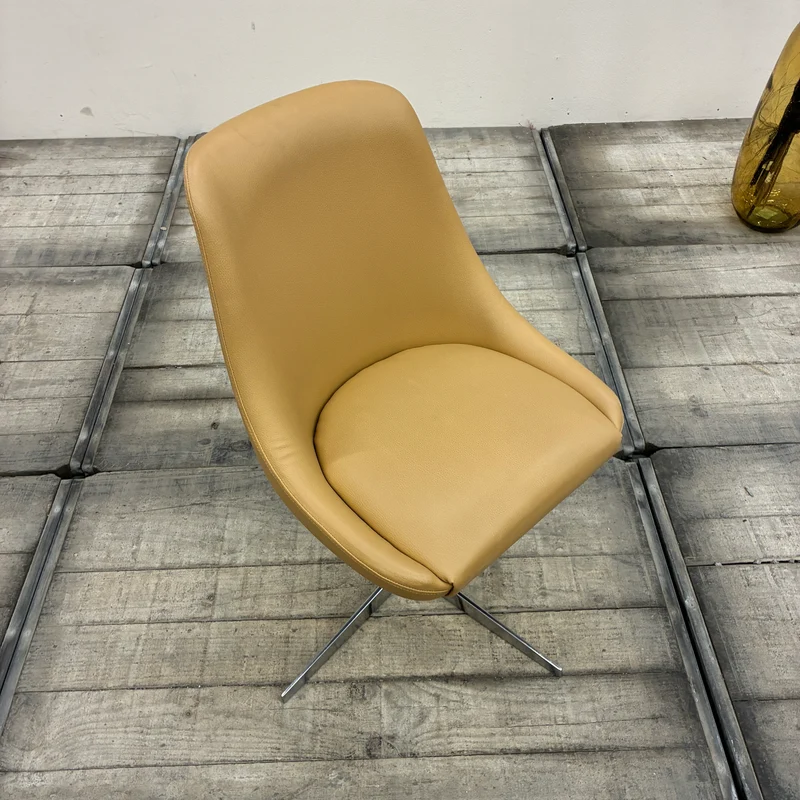 Drehstuhl Beige 4-Stern-Fußkreuz Ocker Kunstleder Stuhl Gebraucht