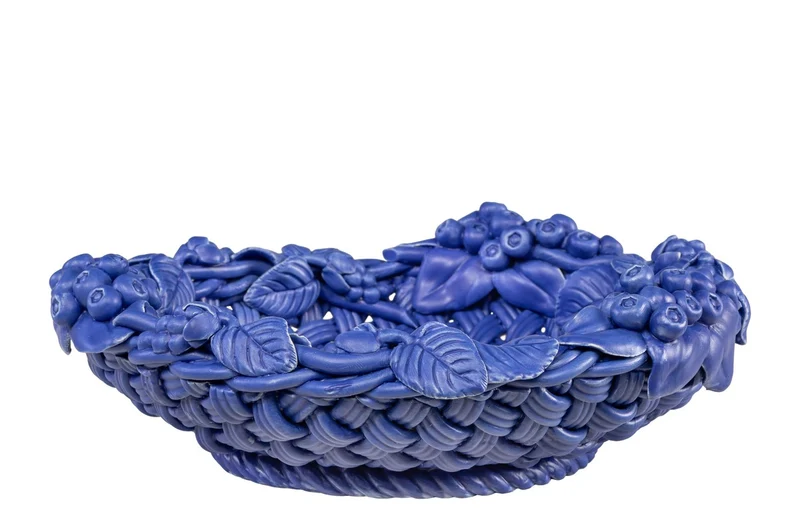 Casa Padrino Luxus Schale Blau Ø 32 x H. 10 cm - Runde Deko Schale aus hochwertiger Keramik - Luxus Deko Accessoires