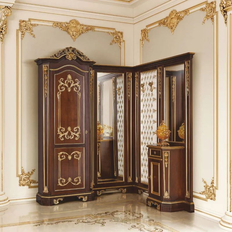Casa Padrino Luxus Barock Eckgarderobe Dunkelbraun / Weiß / Gold 190 x 160 x H. 240 cm - Hotel Möbel - Garderoben Möbel - Made in Italy
