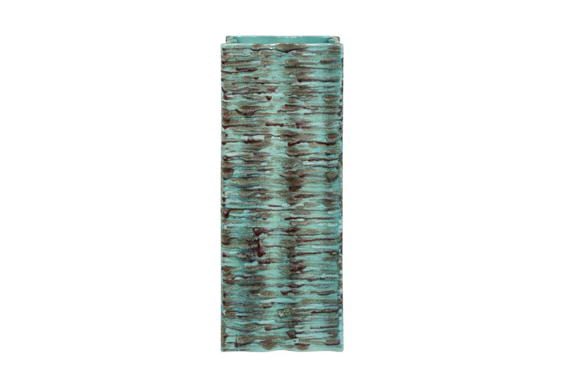 Casa Padrino Luxus Vase Blau 21 x 21 x H. 53 cm - Schlanke hohe Steingut Vase im Rustic Blue Finish - Luxus Deko Accessoires