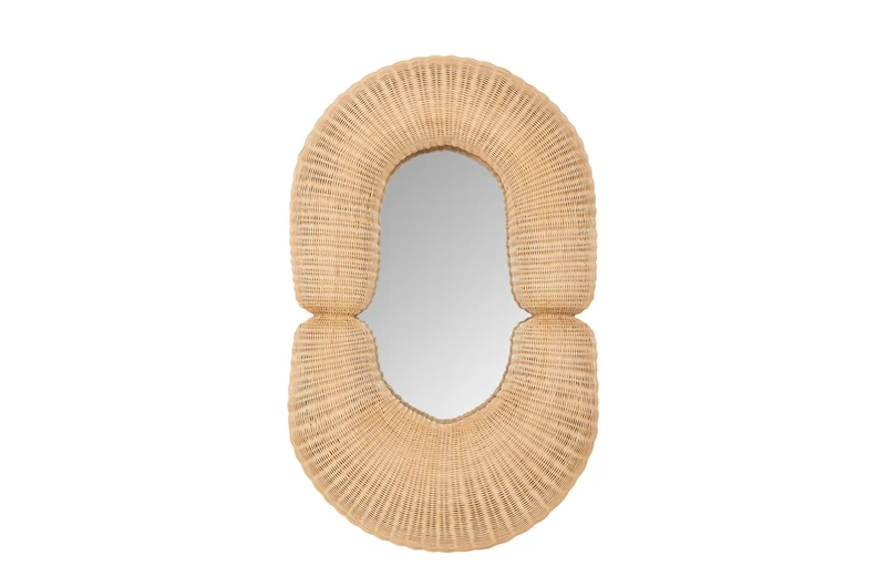 Casa Padrino Luxus Wandspiegel Naturfarben 75 x 17 x H. 120 cm - Wandspiegel mit tiefem Rahmen aus geflochtenem Rattan - Luxus Deko Accessoires