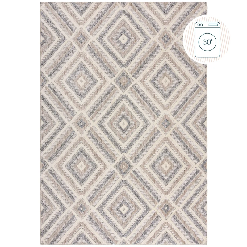 Flachgewebe-Teppich Rautenstruktur · waschbar · 4 mm niedriges Profil