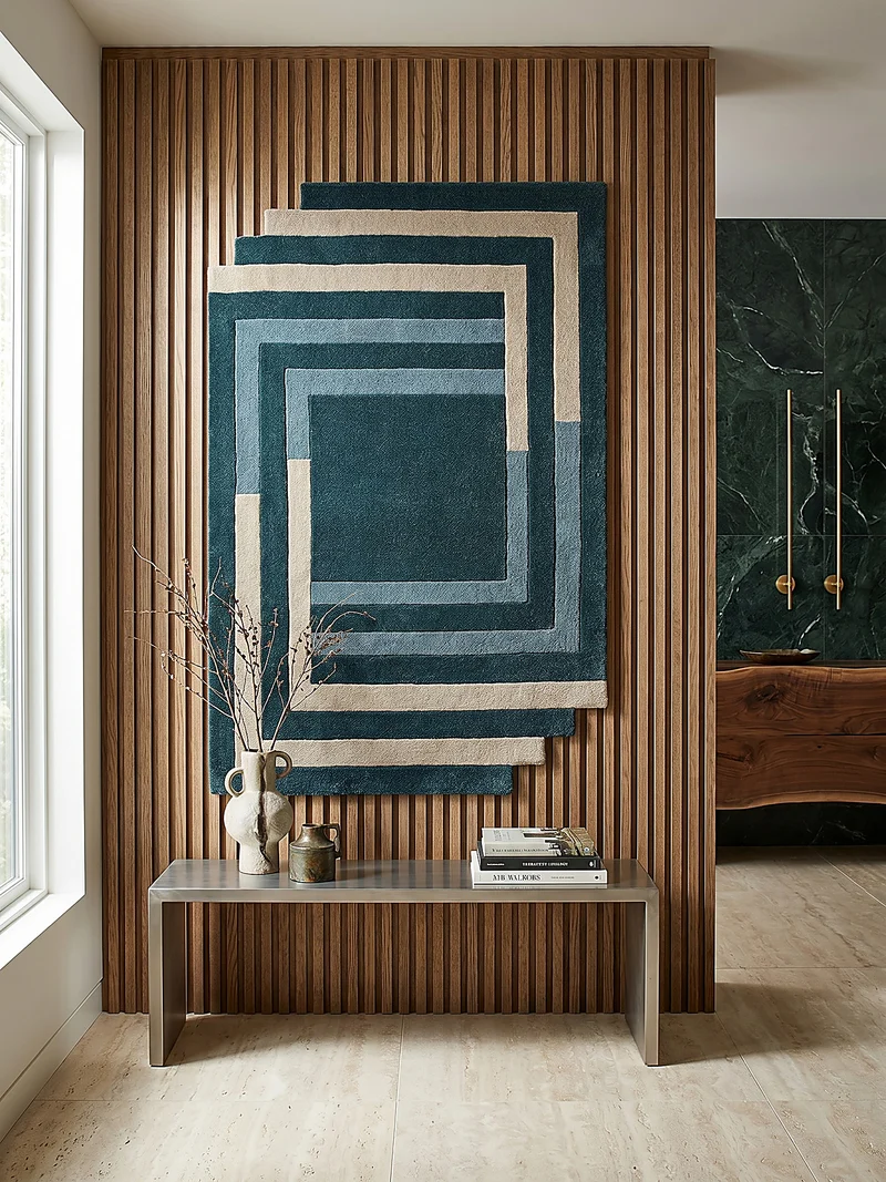 Handgetufteter Wollteppich Labyrinth · 100 % Wolle · 10 mm · organische Form