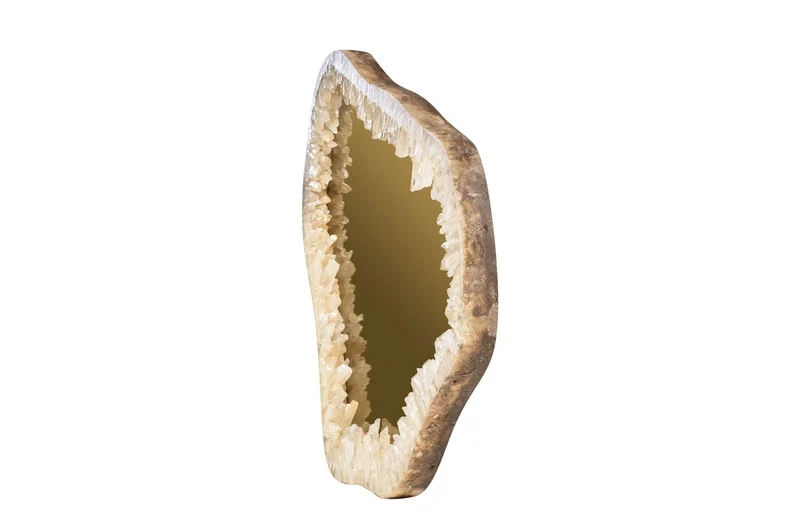 Casa Padrino Luxus Wandspiegel Gold 72 x 5 x H. 85 cm - Wandspiegel mit Rahmen aus natürlichem Quarz und goldfarben getöntem Spiegelglas - Luxus Deko Accessoires