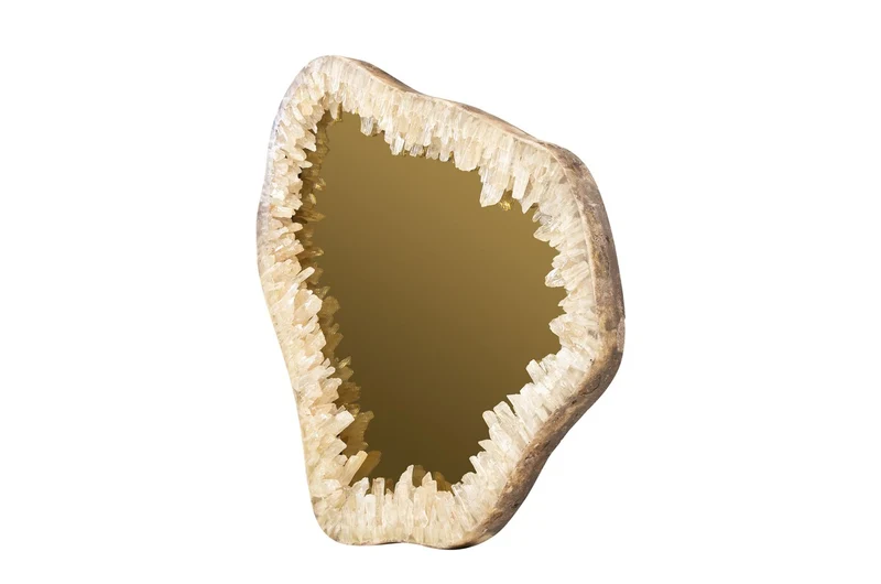 Casa Padrino Luxus Wandspiegel Gold 72 x 5 x H. 85 cm - Wandspiegel mit Rahmen aus natürlichem Quarz und goldfarben getöntem Spiegelglas - Luxus Deko Accessoires
