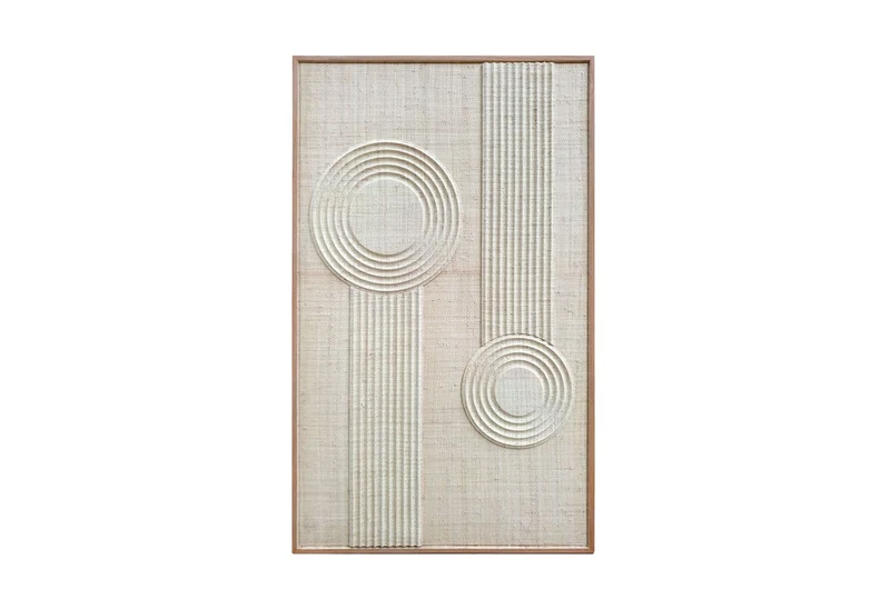 Casa Padrino Luxus Wanddekoration Naturfarben 75 x 4 x H. 122 cm - Wandrelief Erik aus Palmengeflecht mit Rahmen aus Eichenfurnier - Luxus Deko Accessoires