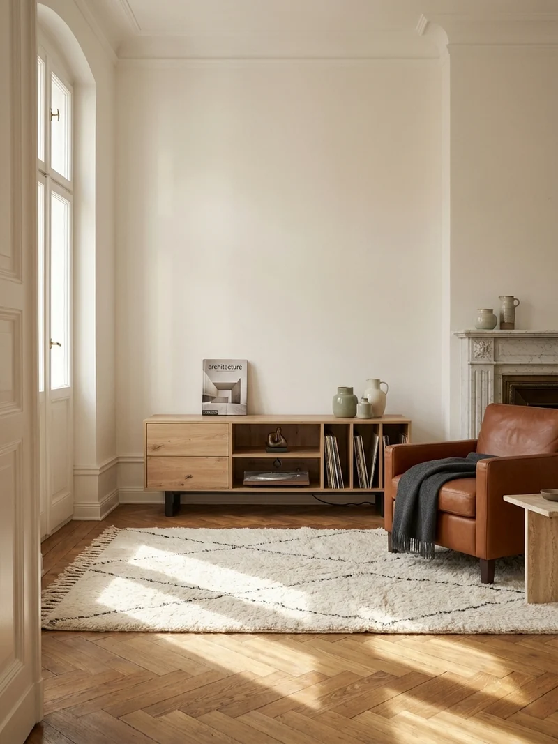 TV-Lowboard mit Eiche-Dekor, Schubladen und offenes Regal, modern