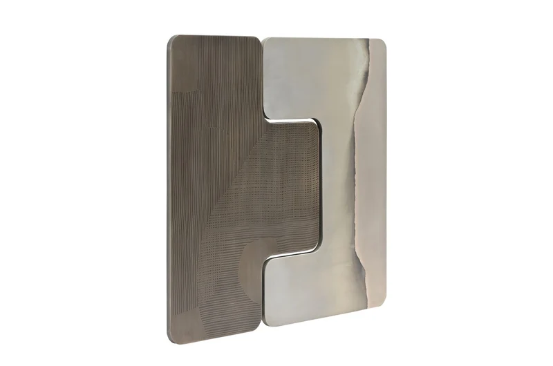 Casa Padrino Luxus Wanddekoration Silber 107,5 x 2,5 x H. 106,5 cm - Zweiteiliges Wandrelief Anchor aus Stahl mit geätztem Antik-Nickel und Silber Finish - Luxus Deko Accessoires