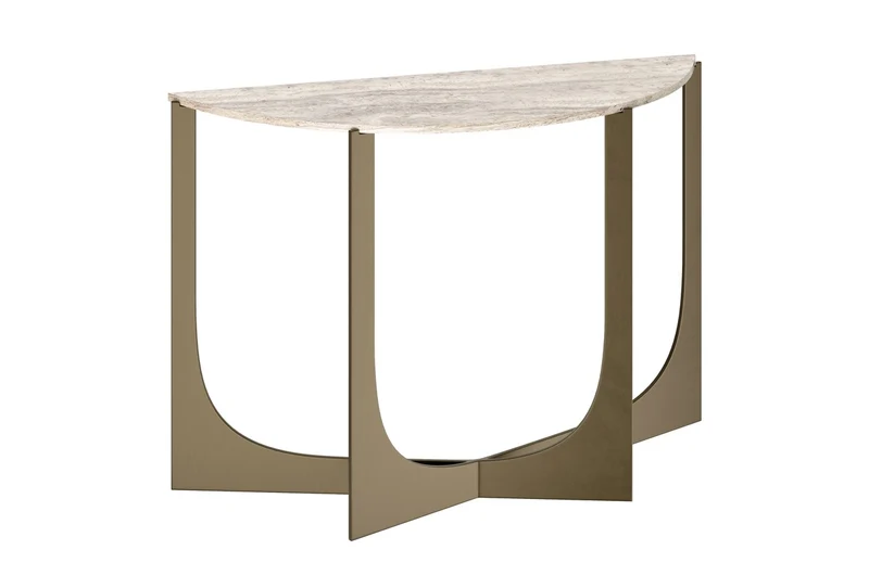 Casa Padrino Luxus Konsole 120 x 40 x H. 76 cm - Konsolentisch mit grauer Travertin Platte und Bronzefarbenem Edelstahlgestell - Luxus Möbel