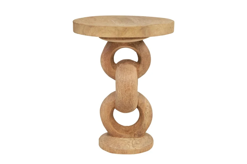 Casa Padrino Luxus Massivholz Beistelltisch Naturfarben Ø 49 x H. 64 cm - Skulpturaler Beistelltisch aus handgeschnitztem Dimb-Holz mit Kettenglied-Motiv - Luxus Möbel