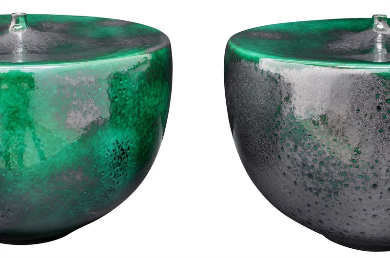 Casa Padrino Luxus Vase Grün Ø 33 x H. 25,5 cm - Breite Deko Vase aus Steingut in sattem Grün - Luxus Deko Accessoires
