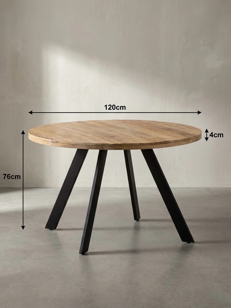 Esszimmertisch – Rund Mango Massivholz 120x120x76 cm Metallbeine