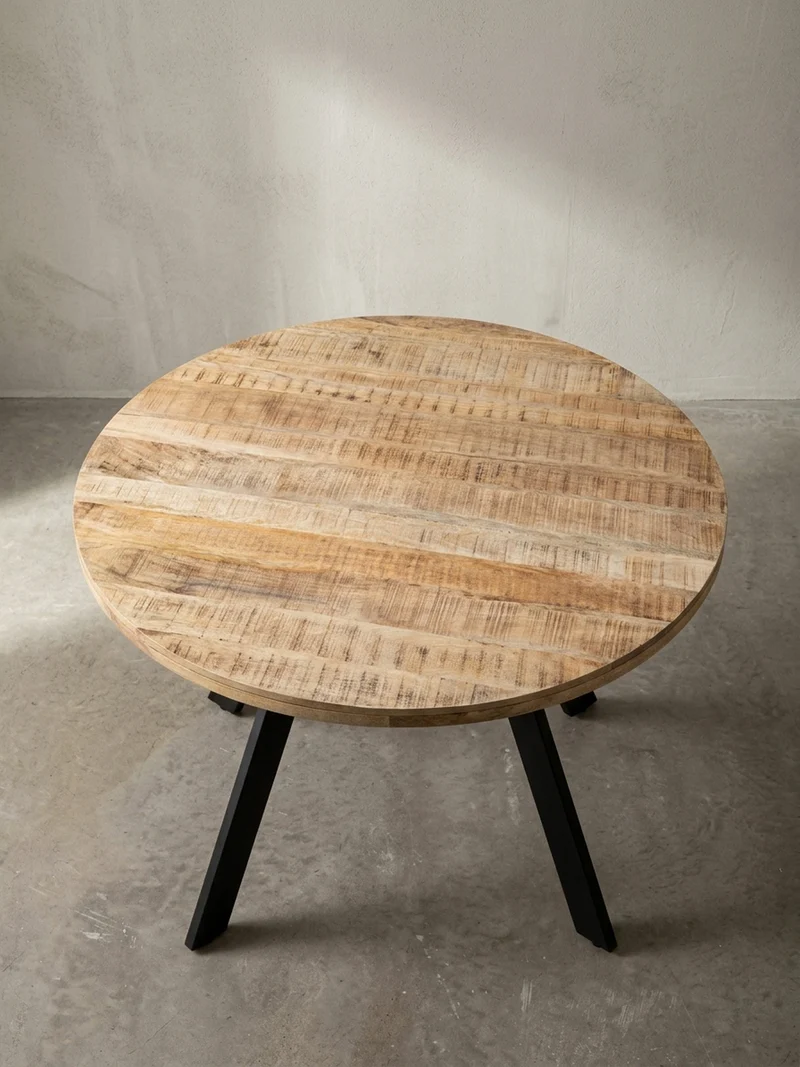Esszimmertisch – Rund Mango Massivholz 120x120x76 cm Metallbeine