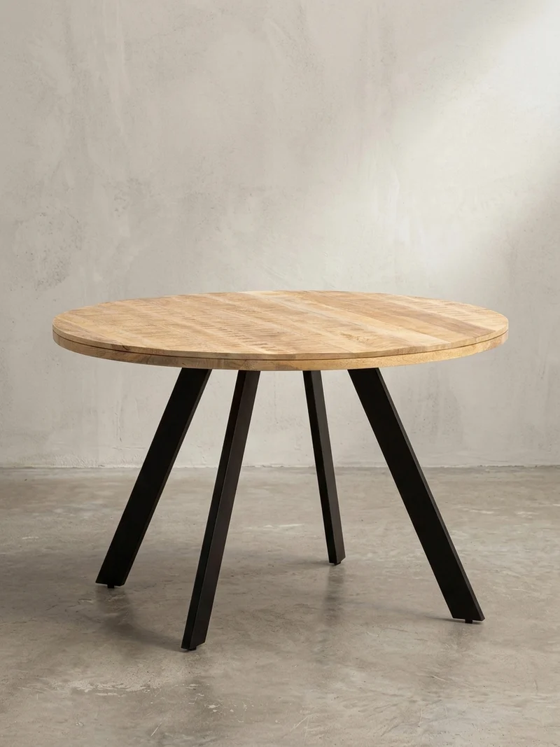 Esszimmertisch – Rund Mango Massivholz 120x120x76 cm Metallbeine