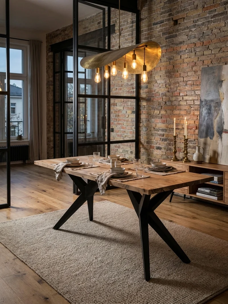 Esstisch Massivholz Metall Rechteckig Loft-Stil