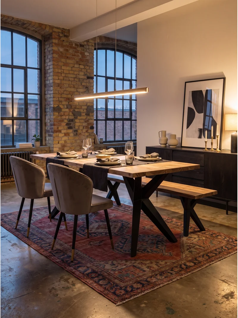Esstisch Massivholz Metall Rechteckig Loft-Stil