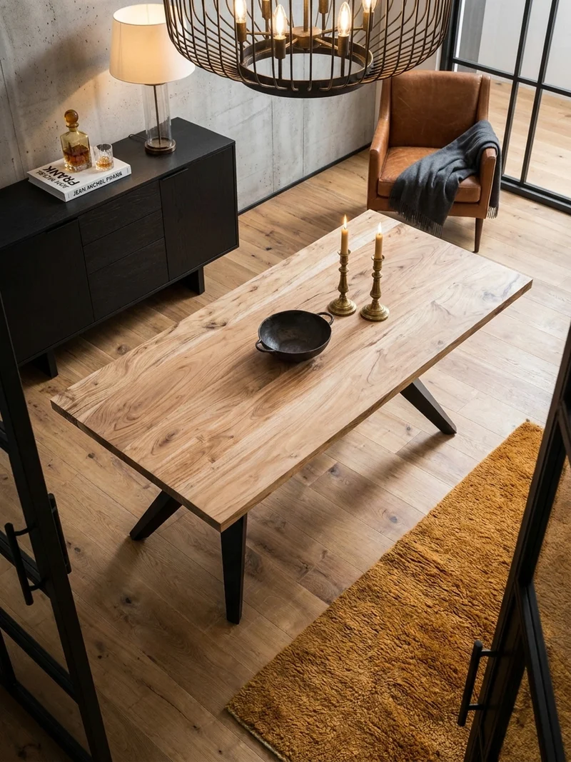 Esstisch Massivholz Metall Rechteckig Loft-Stil