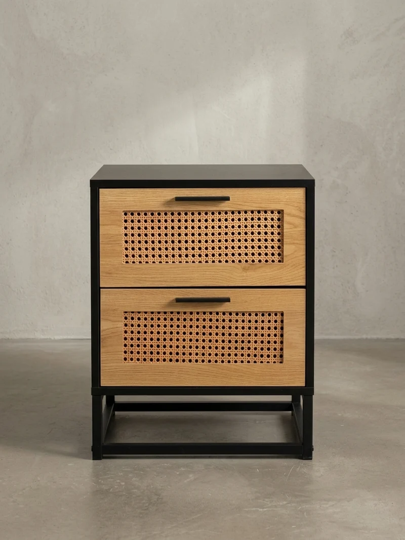 Nachttisch – Schwarz/Wiener Geflecht, 45x45x56 cm, Schubladen, zeitlos