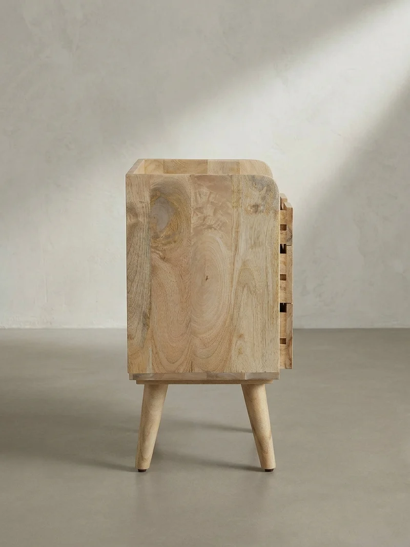 Nachttisch – Mango Massivholz, 45x33x63 cm, Hellbraun, 3 Schubladen, Ablage