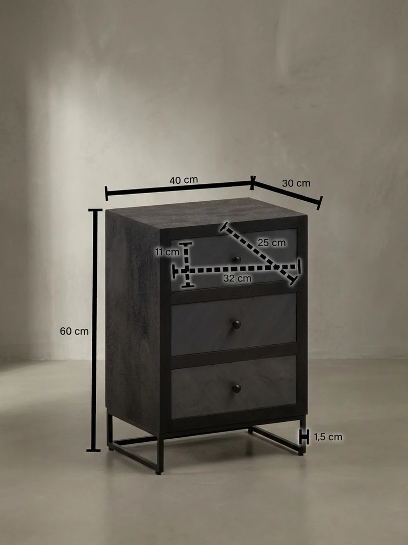 Nachttisch Massivholz Steinoptik 3 Schubladen Metallgestell