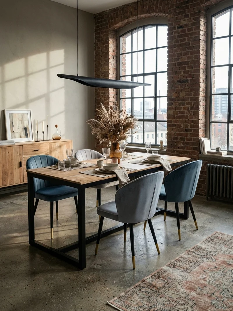 Esstisch Massivholz Metall Rechteckig Loft-Stil