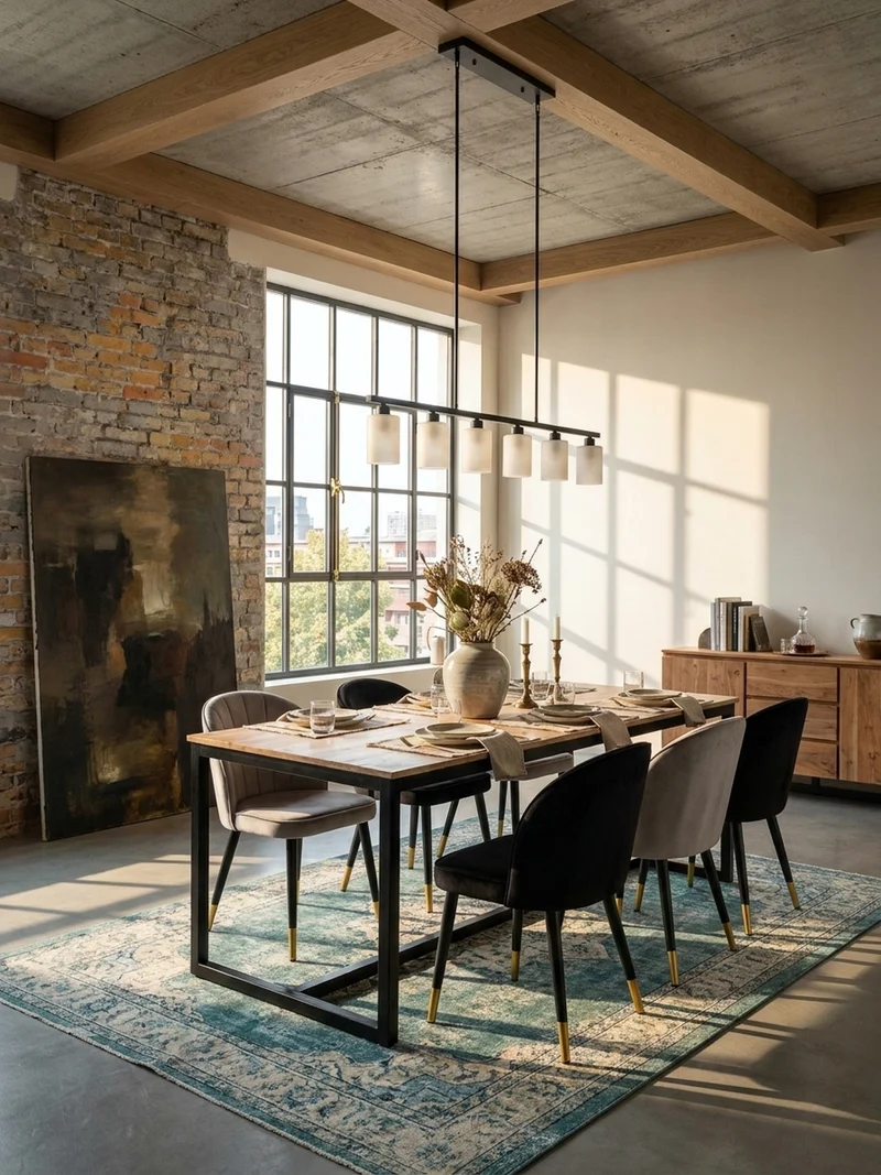 Esstisch Massivholz Metall Rechteckig Loft-Stil