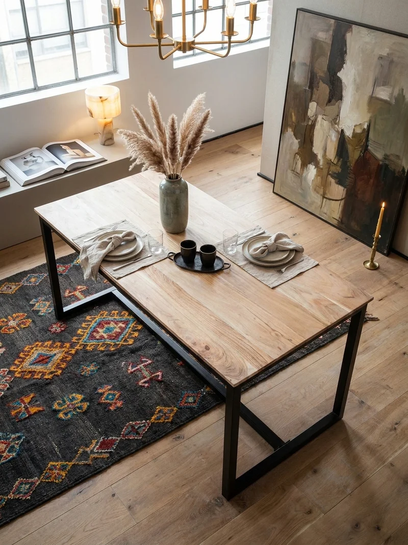 Esstisch Massivholz Metall Rechteckig Loft-Stil