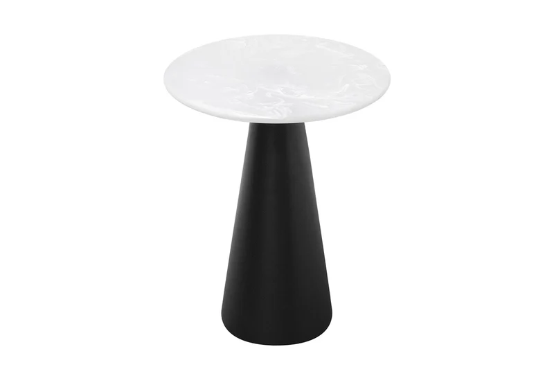 Casa Padrino Luxus Beistelltisch Cone Weiß Ø 50 x H. 60 cm - Runder Beistelltisch in Marmor-Optik mit konischem Fuß und schwarzem Metallgestell - Luxus Möbel
