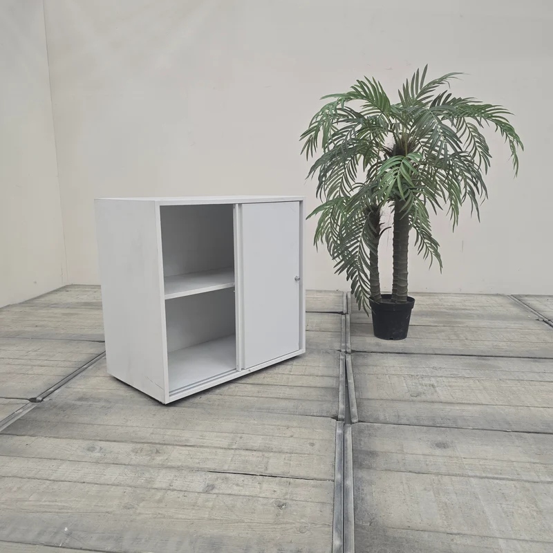 PLANMÖBEL Sideboard 80cm Schiebetüren Lichtgrau Holz Büromöbel Schrank Gebraucht