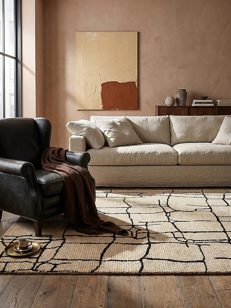 Teppich Kurzflor Bruchlinien Muster, Abstrakt, Wohnzimmer