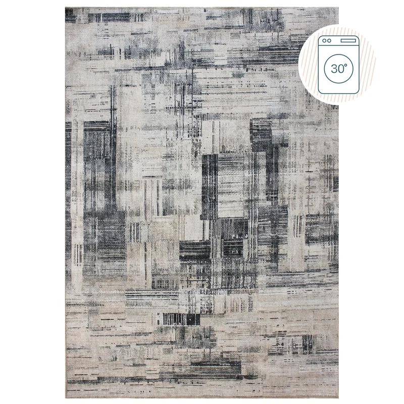 Flachgewebe-Teppich Abstrakt · Grau · waschbar