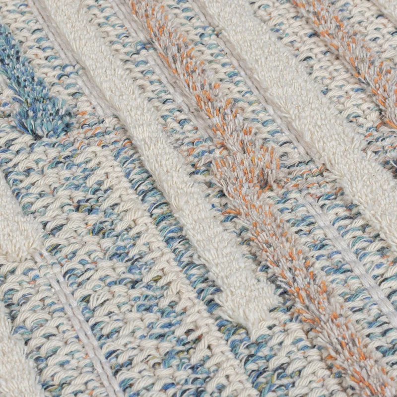 Flachgewebe-Teppich Linienrauten · waschbar · Blau-Beige