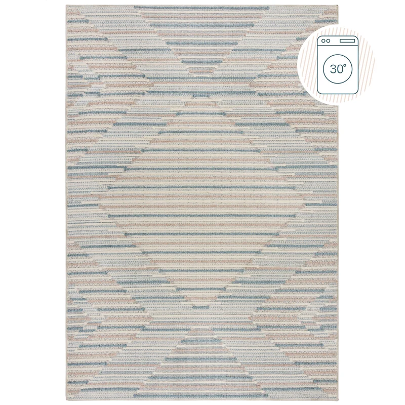 Flachgewebe-Teppich Linienrauten · waschbar · Blau-Beige