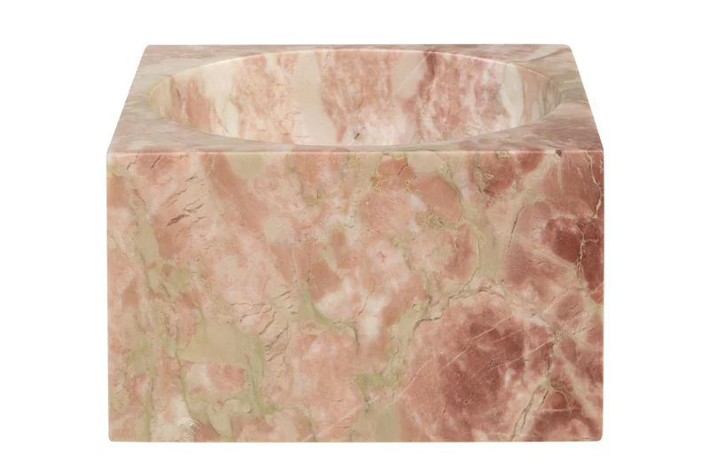 Casa Padrino Luxus Marmor Schale Rosa 18 x 18 x H. 11 cm - Hohe runde Deko Schale aus hochwertigem Rosalia Pink Marmor - Luxus Deko Accessoires