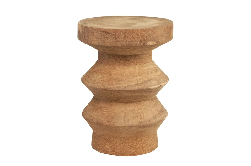 Casa Padrino Luxus Massivholz Beistelltisch / Hocker Naturfarben Ø 33 x H. 45,5 cm - Handgeschnitzter Beistelltisch aus Dimb-Holz in Form eines Schach-Turms - Luxus Möbel