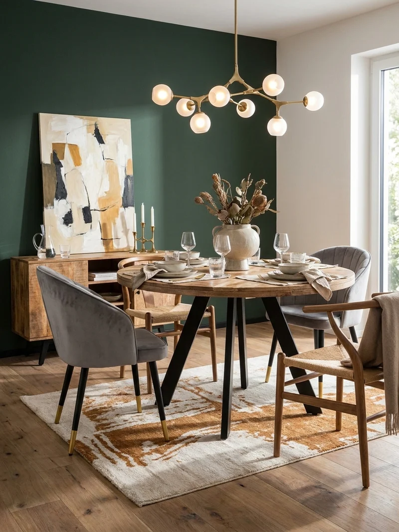 Esszimmertisch – Rund Mango Massivholz 80x80x75 cm Metallbeine Modern
