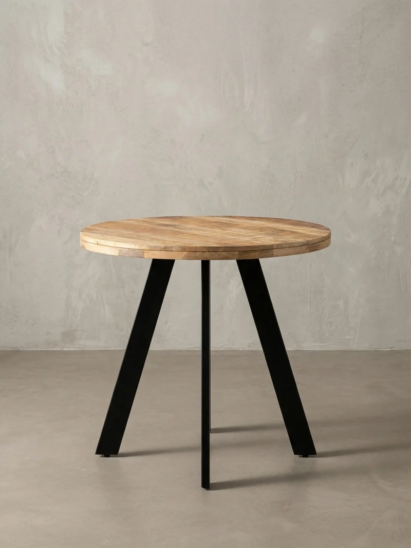 Esszimmertisch – Rund Mango Massivholz 80x80x75 cm Metallbeine Modern