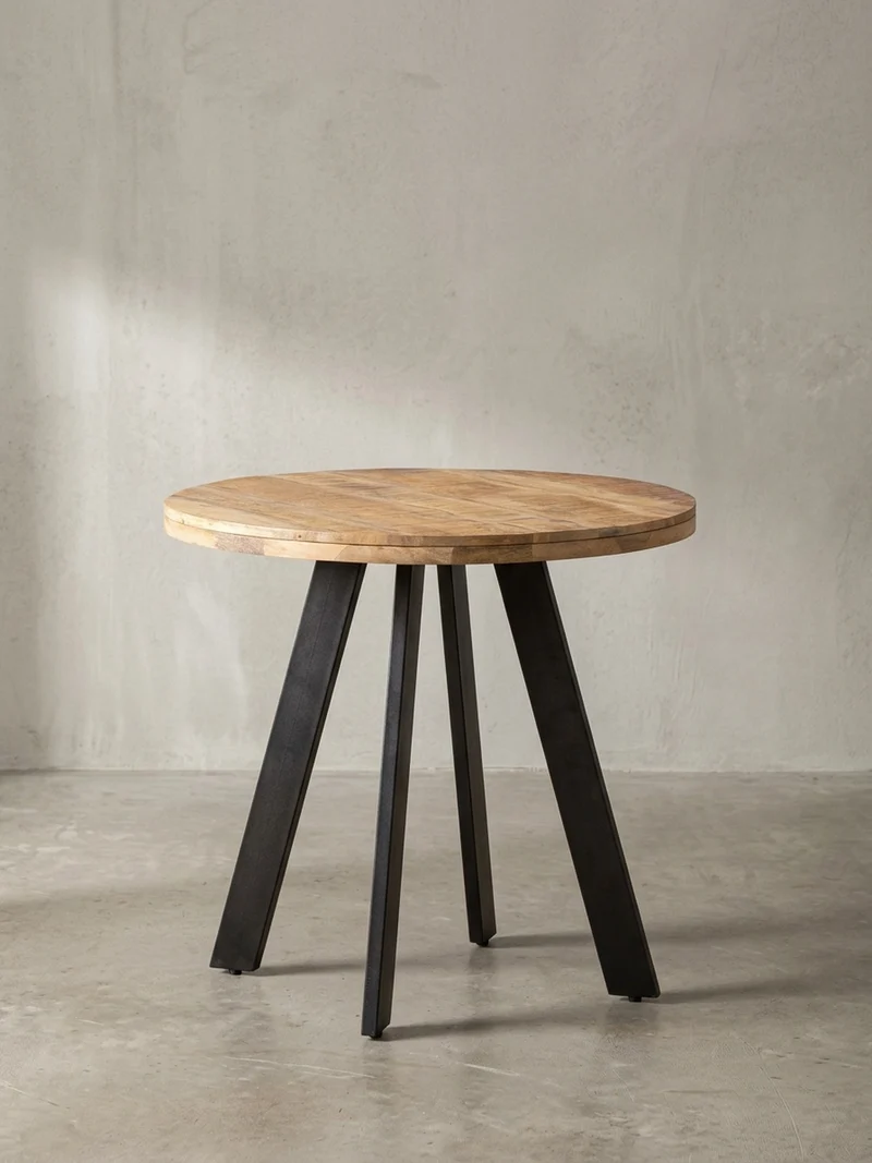 Esszimmertisch – Rund Mango Massivholz 80x80x75 cm Metallbeine Modern