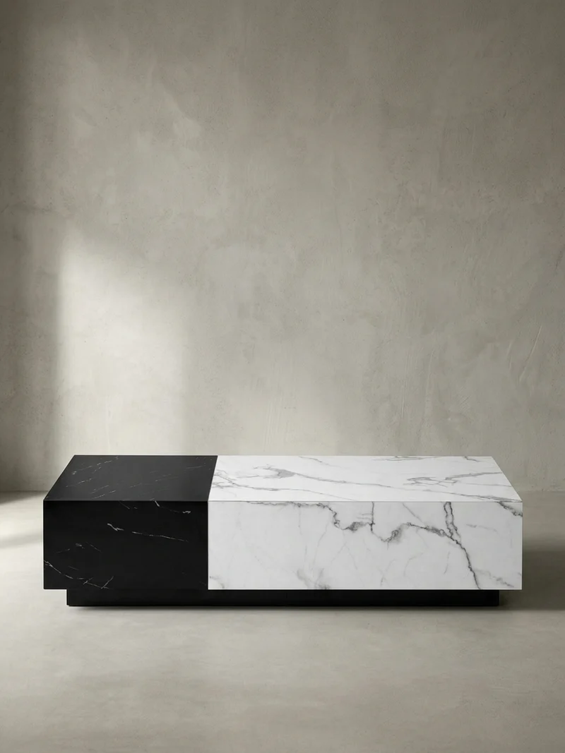 Couchtisch Weiß Schwarz Marmor-Optik 120x60x28 cm mit Schubladen und Stauraum