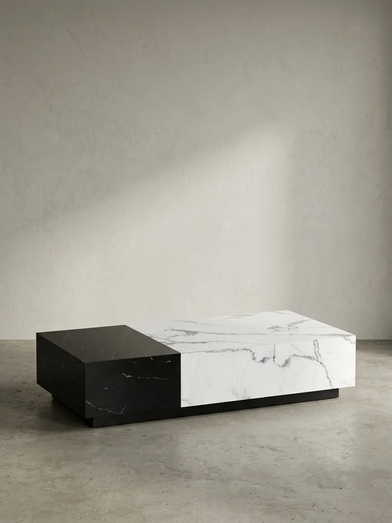 Couchtisch Weiß Schwarz Marmor-Optik 120x60x28 cm mit Schubladen und Stauraum